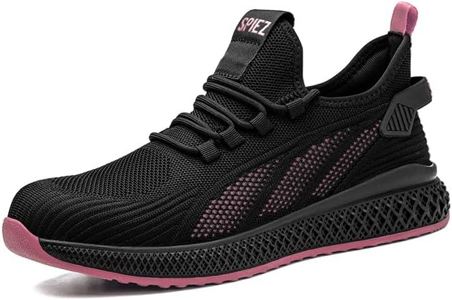 SPIEZ Slip on Safety Shoes for Women,Lightweight Non Slip Work Shoes,Air Cushion Safety Sneakers for Work and Daily Wear Black-Pink - Image 4