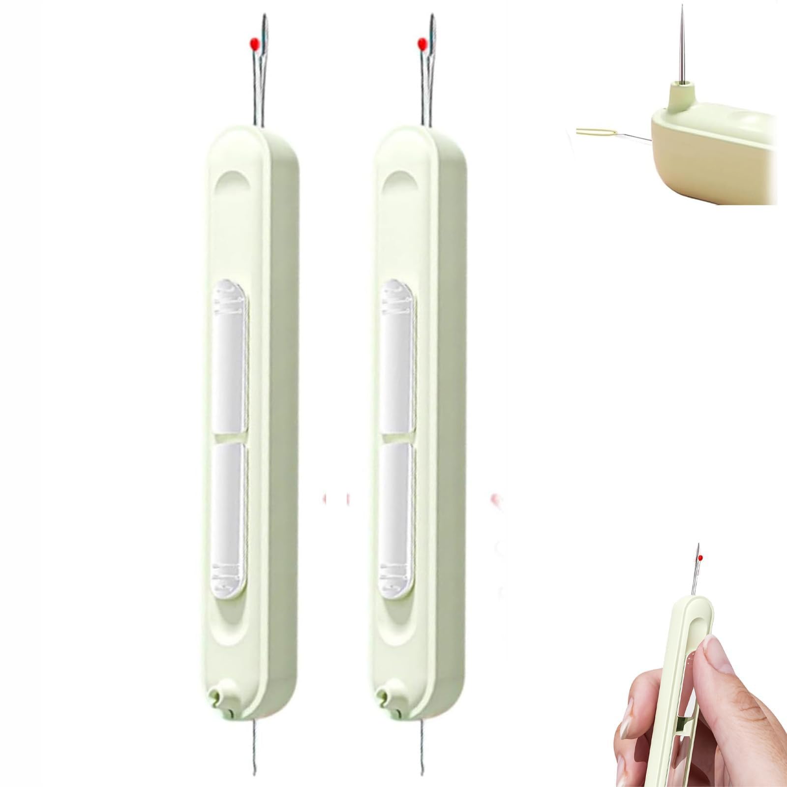 Chiclify Needle Threader, Automatic Needle Threaders for Hand Sewing, Quick Sewing Machine Loop Needle Threaders, Stretchable Remover Needle Threading Tool (2pcs Green)