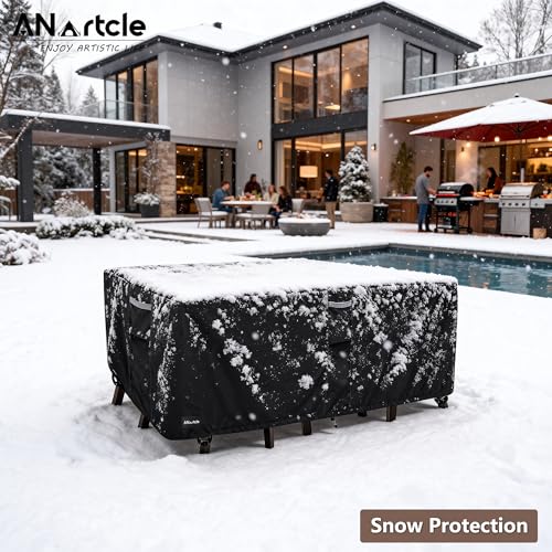 Image of ANartcle Patio Furniture Covers 111L x 74W x 28H inch,600D Waterproof Heavy Duty Outdoor Furniture Covers,Outdoor Wicker Furniture Set with Swivel Patio Chairs General Purpose Furniture Cover,Black