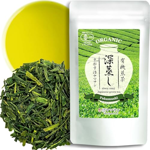 YAMASAN KYOTO UJI Japanischer Fukamushi-Grüntee tief gedämpft Organic loser Tee mild süß und vollmundig im Geschmack heiß und kalt aufbrühen hergestellt in Japan 80g