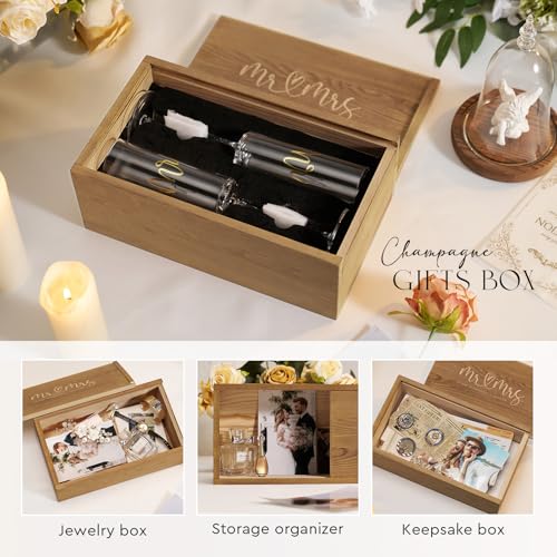 Image of AW BRIDAL Mr and Mrs Champagne Flutes Set of 2, Engagement Gifts for Couple | Bridal Shower Gifts for Bride to Be Women, Wedding Gift for Newlyweds 2026, Bride and Groom Toasting Glasses with Wooden Box