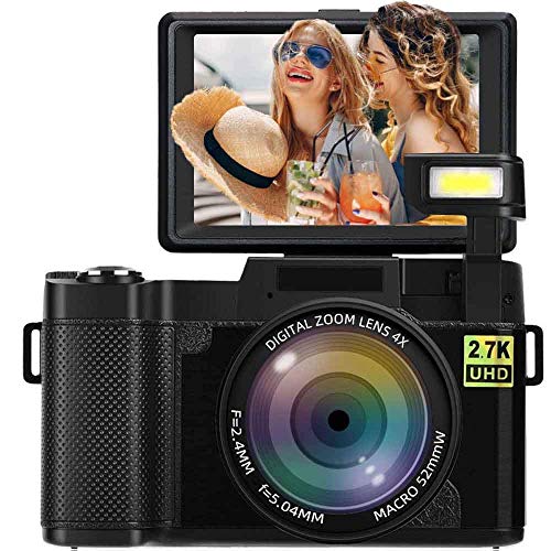 Digital Camera Camcorder 24.0MP 2.7k Full HD Video Camera 3.0 Inch Flip up Screen Vlogging Camera Camcorder with Retractable Flashlight for YouTube