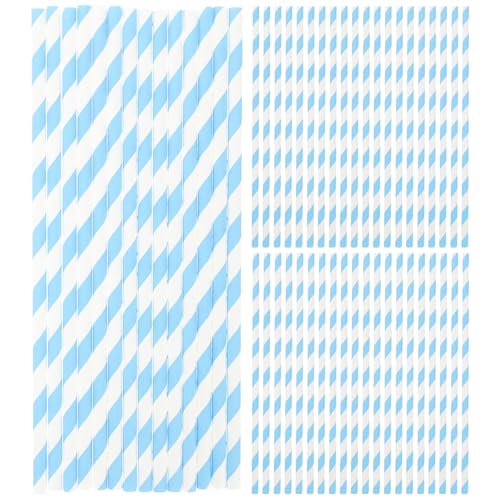 Pitillos desechables de papel azul con rayas marinas 100 pcs miniatura 1