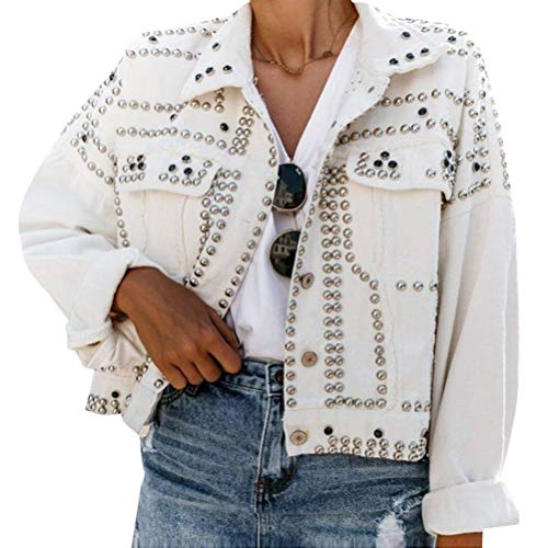 ORANDESIGNE Damen Jeans Jacke Übergangs Jacke Vintage Langhülse Lose...