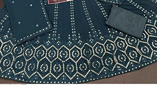 Image of VRATI Enterprise Full Length Long Gowns with Dupatta Traditional Function Ethnic Dresses Embroidery Sequins Work Gown (Semi Stitched)