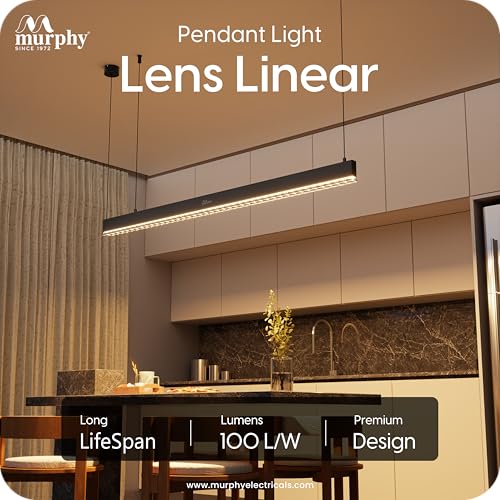 Image of Murphy 4ft LED Hanging Profile Light - Warm White (Lens Diffuser) | 45W Aluminium LED Pendant Light | Adjustable Hanging Wire | Modern Linear Ceiling Light | 2-Year Warranty | Pack of 1
