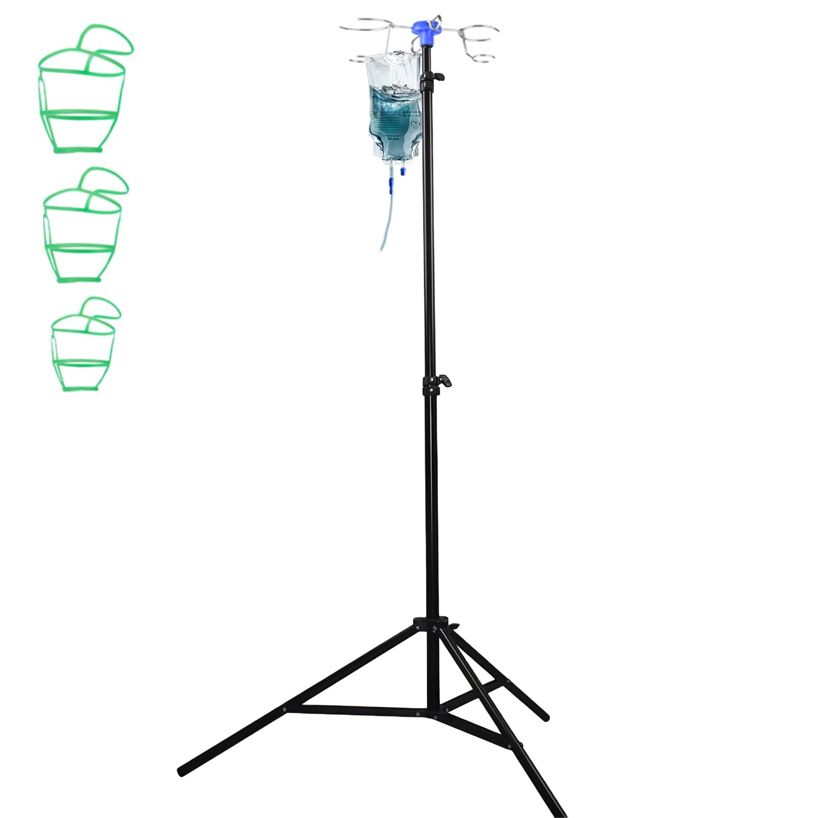 Support à perfusion portable réglable de 90 à 190 cm, pliable avec 4 crochets, 3 poches en filet, panier de rangement pour la maison, les maisons de retraite, les cliniques