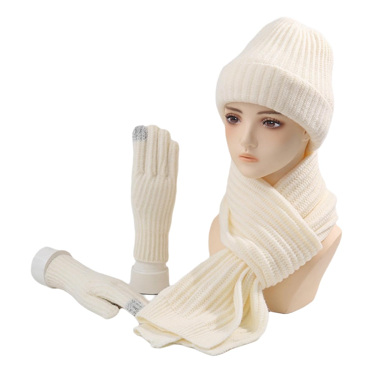 Set gorro bufanda guantes de lana blanco el regalo de Navidad perfecto