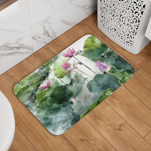 玄関マット 花柄 ハスの花 蓮柄 ドアマット 室内 屋外 バスマット おしゃれ 泥落とし 洗える 滑り止め 足拭きマット 浴室 台所 寝室 業務用 四季通用 60cm×40cm