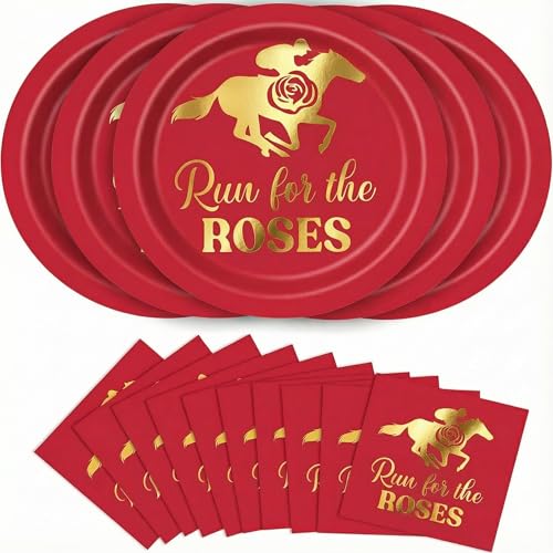 KTCNMER 50Pcs Paper Plates and Napkins Disposable paper plates for Derby Day Party Supplies