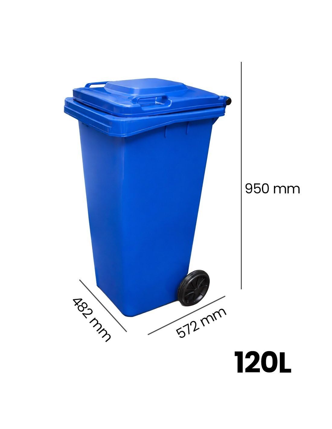 JARDIN202 - Contenedor de Basura Reciclables de Colores con Ruedas y Mango Antideslizantes | 120L, 240L, 360L, 800L y 1100L | 120 L (Azul)