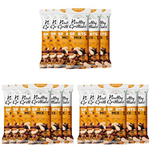 Image of Nutty Gritties Grab And Go Sports Mix | 240g (Each Pouch 40g, Pack of 18) - Roasted Almonds, Cashews, Pistachios, Dried Blueberries, Cranberries and Raisins