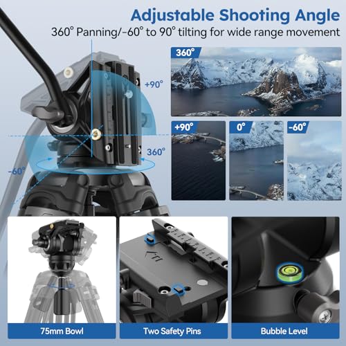 Image of SIRUI Heavy-Duty Video Tripod with Fluid Head - Durable Aluminum Alloy Construction, Adjustable Height for Smooth Video Recording, Stable Support 22.0lbs for Cameras & Camcorders(AVT-02)