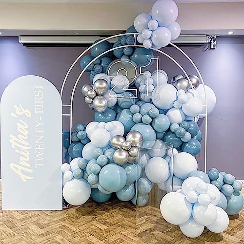 Image of Jobkoo Blue Balloons 113Pcs, Dusty Balloon Arch Garland Kit Different Sizes, 5 10 12 18inch Matte Retro Slate Fog Latex Helium for Boho Birthday Wedding Baby Shower Party Decorations QQ-113