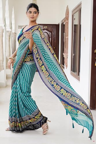 Image of MIRCHI FASHION Saree for Woman | Chiffon Floral Printed Breathable Occasional Sari with Blouse