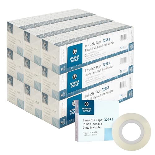 Image of Business Source Premium Invisible Tape Refill Roll, 1 inch Core, 0.75 inch x 1000 inch, 12 / Pack, 12 Packs /Carton (144 Total Rolls)