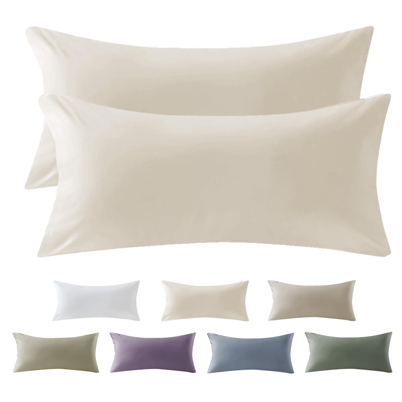SOULFUL Satin Kissenbezug 40x80 Baumwolle,Kissenbezüge 2 Teilig mit Reißverschluss,ÖkoTex Zertifiziert, Weich und Bequem,Beige