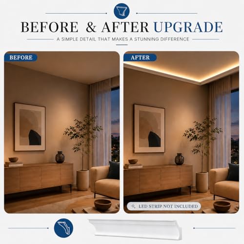 Image of moonoom 10 Pack 39 Ft Ceiling Crown Molding Trim, High Impact Ceiling Decorative Moulding, Room Top Light Strip Crown Molding for Ambient Home Bedroom Living Room Lighting (Style A)