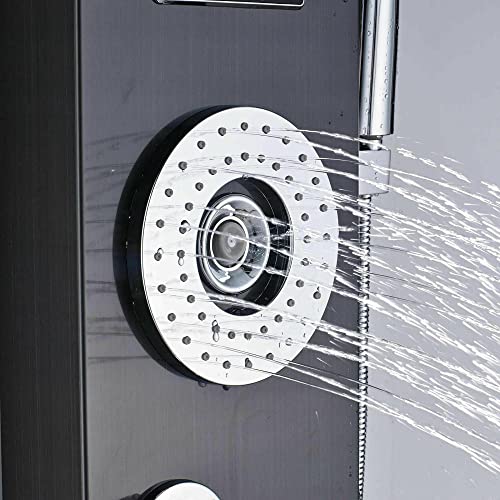 Panel de ducha negro, torre de ducha con sistema de masaje, cascada y lluvia, acero inoxidable con LED resistente al agua miniatura 6