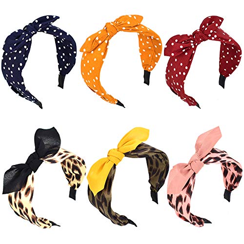 HOKPA Knotted Headbands for Women 6 Pack, 3 Dots Turban Headbands and 3 Leopard Headbands, Fashion Wide Knot Hair Hoop Headwrap Headwear Hair Bands Accessories for Girls