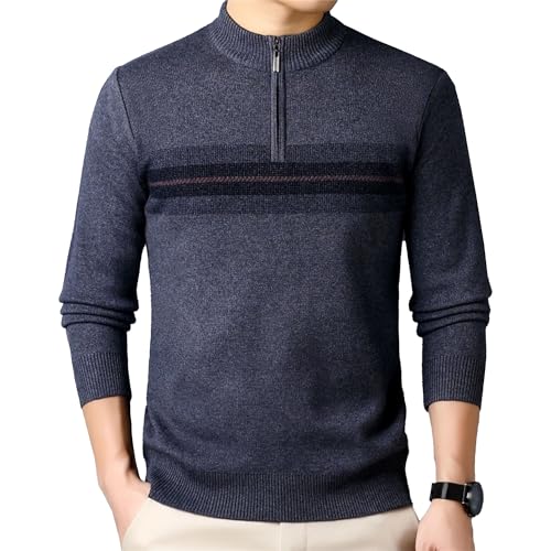 Men's Warm Quarter Zip Sweater Casual Mock Neck Retro Pullover Slim Fit Lightweight Cotton Sweaters