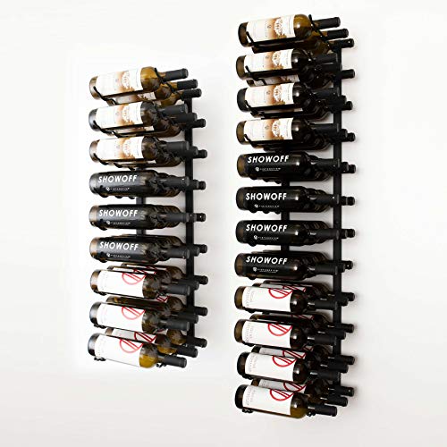 VintageView Wall Series (7 Ft) - 63 Bottle Wall Mounted Wine Bottle Rack Kit (Satin Black) Stylish Modern Wine Storage with Label Forward Design