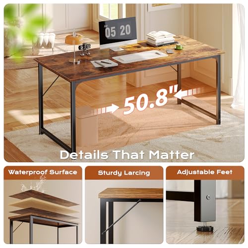 Image of PRAISUN 55 X 24 Inch Computer Desk with Deeper Desktop, Gaming Office Writing Work Desk for Home Office, Study, Bedroom, Work from Home, Metal Frame, Rustic Brown