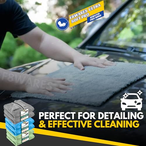 Image of F8WARES 2PK Microfiber Cloth for Car -Edgeless 550 GSM Absorbent Car Cleaning Cloth 40X40 cm - Micro Fiber Cloth for Car Cleaning - Car Washing Clothes Microfiber Towel - Microfiber Cloth for Bike