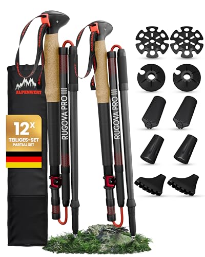 ALPENWERT Wanderstöcke faltbar [Carbon & Aluminium] Nordic Walking Stöcke...