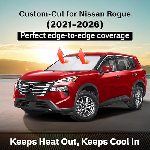 Image of EcoNour Windshield Sun Shade Compatible for Nissan Rogue 2021-2026 | SUV Front Window Sun Visor Protector | Foldable Sunshade | UV & Heat Blocking | Keeps Interior Cooler