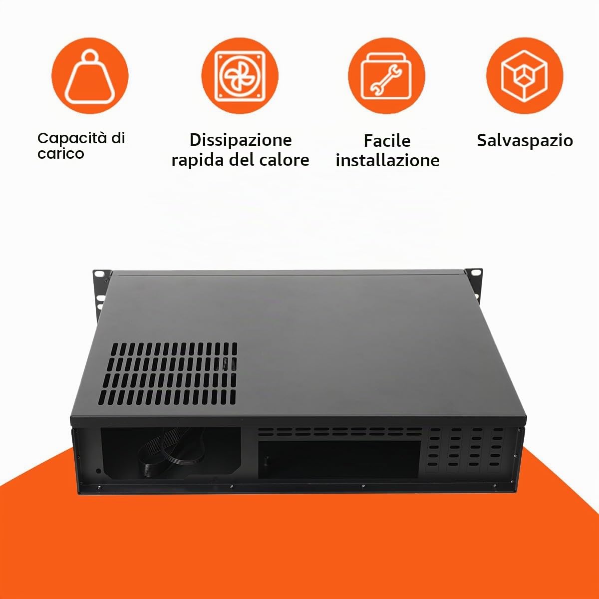Scatola Rack 2U per Server - Chassis Rackmount Compatibile con Micro ATX e Mini ITX, 14 Pollici, Design Compatto per Spazi Ridotti, Include Ventole da 80mm, Supporta HDD 3.5" e SSD 2.5"