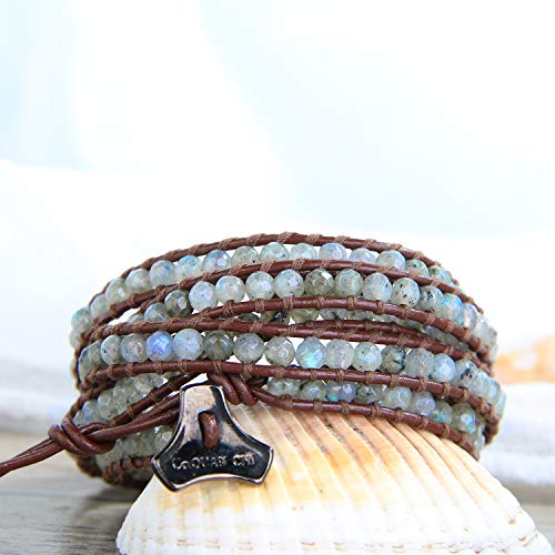 Image of C.QUAN CHI Natural Crystal Bead Bracelet Leather Wrap Bracelet 5 Wrap Stackable Braid Bracelet Bangle Jewelry Birthday Gifts