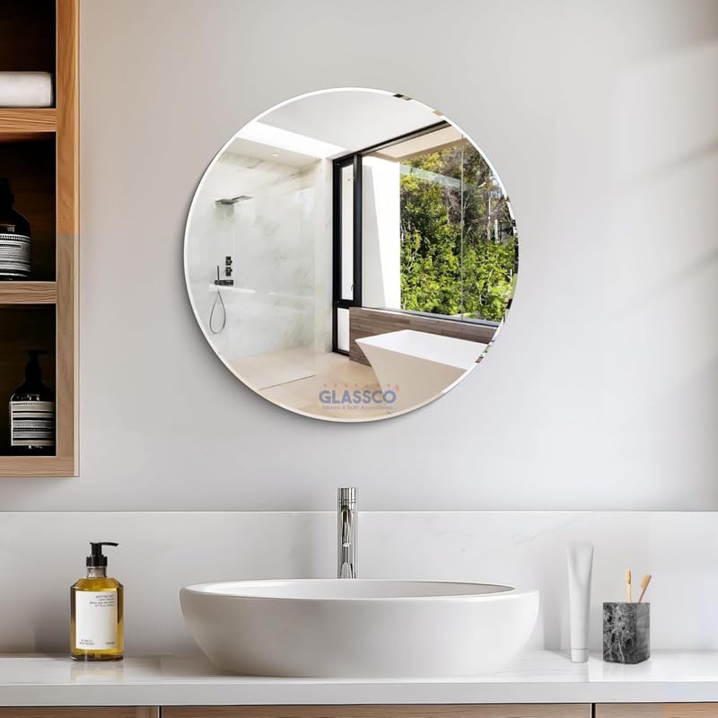 Glassco Round Frameless Decorative Mirror for Bathroom Wall, Home Dcor, Washbasin and Livingroom with Beveled Polished Edge (18 * 18 Inches)-image-43
