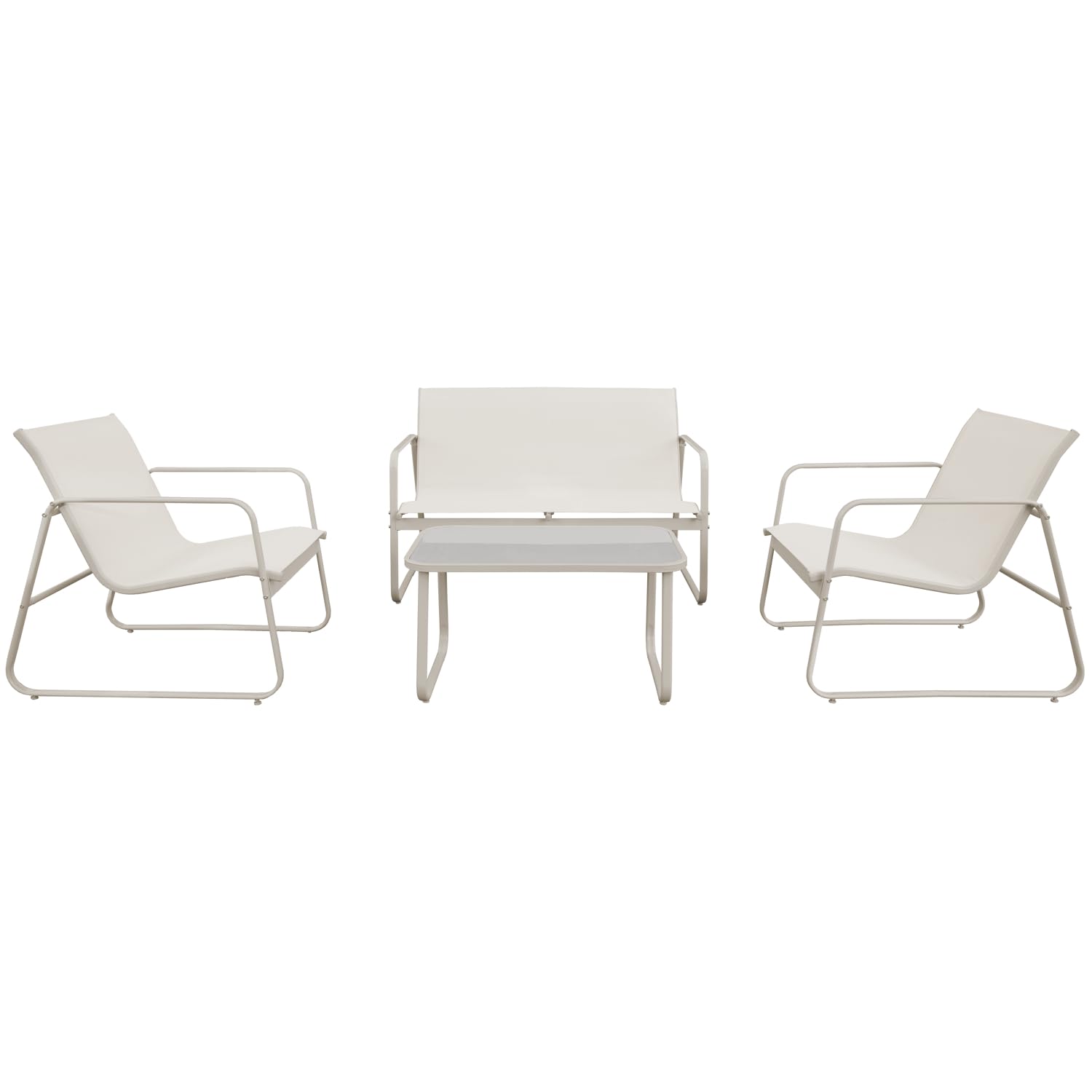 Happy Garden Salon de Jardin en textilène 4 Places Tenerife Beige – Canapé et fauteuils avec Table Basse – Structure Acier