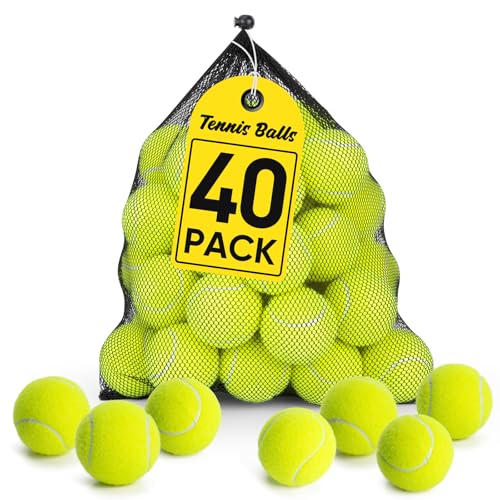 Treeroot 40Pack Tennis Balls High Elasticity Tennis Balls Bulk Comes with a Portable Mesh Bag Tennis Ball for Dogs Suitable for Beginner Training Ball Durable & Bounce