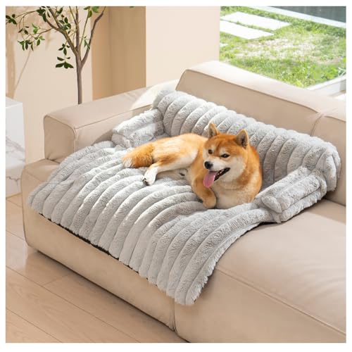 Avont Hundebett, Flauschige Hundematte Decke für Sofa für Hunde Katzen mit abnehmbaren waschbaren Bezug und Anti-Rutsch-Boden- Medium/Leichtgrau