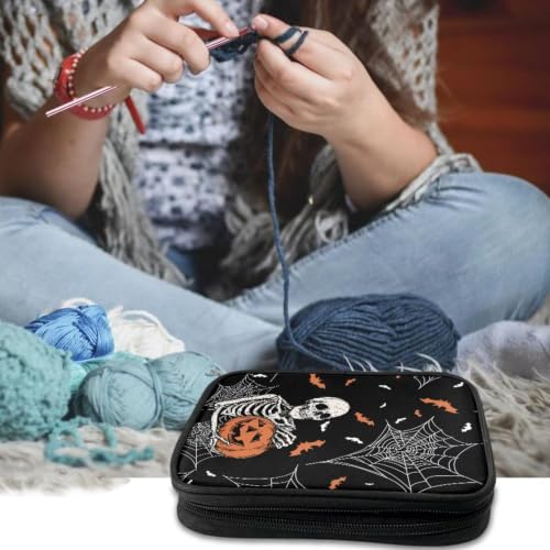 Image of Vanideaoty Skeleton Crochet Hook Bag Pumpkin Crochet Organizers | Knitting Needle Organizer Storage, Soft Easy to Clean, Outdoors, Halloween Decoration