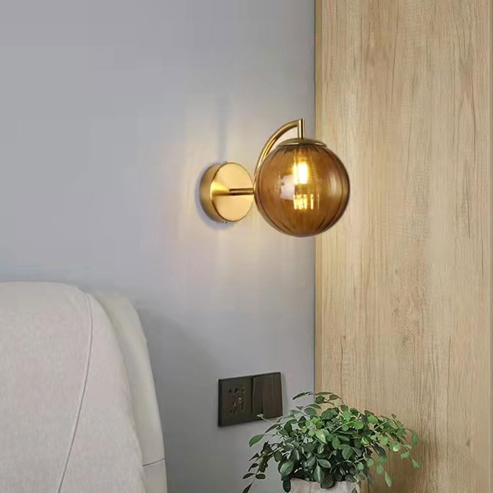 Applique da Parete Vintage in Vetro a Strisce di metà secolo, Lampada da Parete retrò in Stile arredo casa, Applique in Ferro con Attacco G9, Finitura in Ottone Anticato, Lampada da Parete in Vet