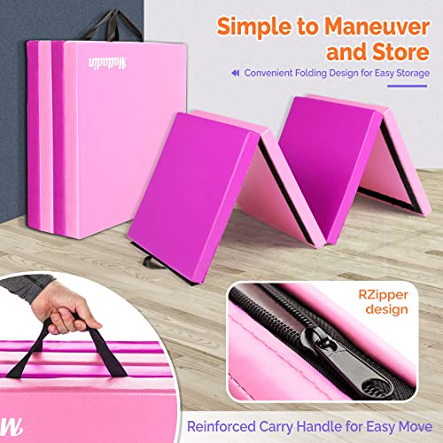 Matladin 8\' Folding Gymnastics Gym Exercise Aerobics Mat, 8ft x 2ft x 2in PU Leather Tumbling Mats with Hook & Loop Fastener for Stretching Yoga Cheerleading Martial Arts (Purple&Pink) - Thumbnail 4