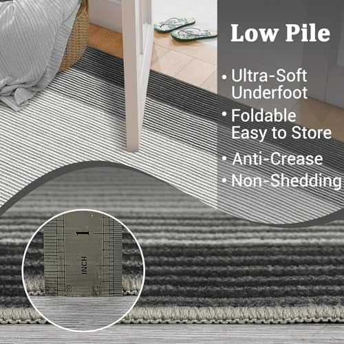 GarveeHome Machine Washable Rugs 5x7 Rugs for Bedroom Living Room, Modern Border Solid Rug Non-Slip Stain Resistant Neutral Accent Carpet for Dining Room Table Apartment Office Grey