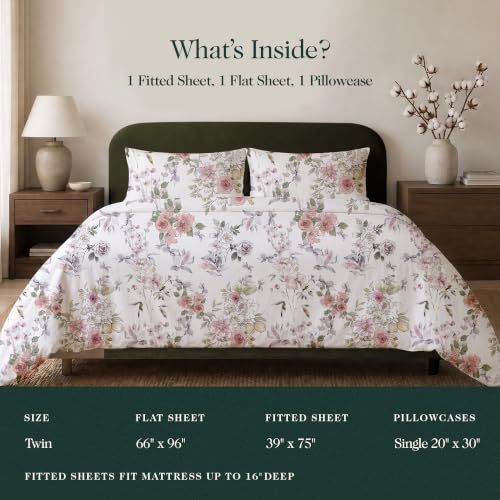Image of 100% Cotton Printed Percale Cooling Bed Sheet Set - Twin Size, Petalis