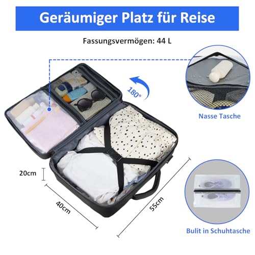 Taygeer Handgepäck Rucksack 55x40x20, Reiserucksack Handgepäck Flugzeug Herren, 44L Groß Laptop Rucksack 18.4 Zoll, Travel Backpack Wasserabweisend Damen für Lufthansa Ryanair, Schwarz