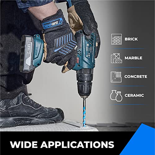 Image of toolant 1 /2 inch Concrete Drill Bit Set & Masonry Drill Bit Set, Shockproof Hex Shank Hammer Drill Bit Set for Glass /Brick /Plastic /Cement /Tile, Industrial Strength Carbide Drill Bit Tip 1 /2 inch Box of 5