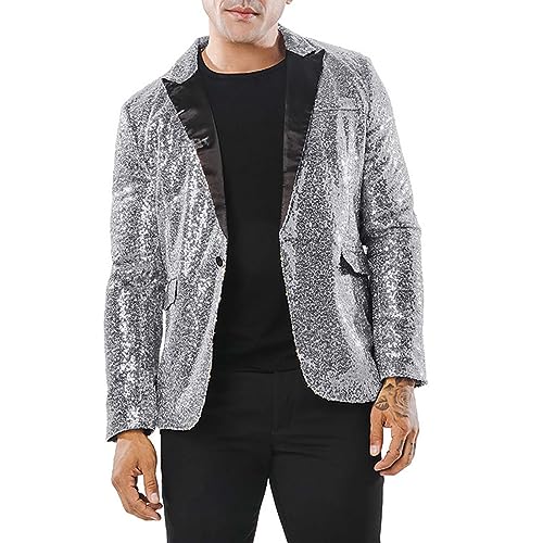 Veste costume paillettes homme argenté XXL coupe décontractée pour soirée