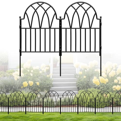 LATIHUUM 19 Pack Decorative Garden Fence Panels - 20.07 Ft Black Arched Metal Landscape Border Edging with Floral Design,No-Dig Rustproof Wire Fencing for Flower Beds, Patios, Dog, Yard, Outdoor