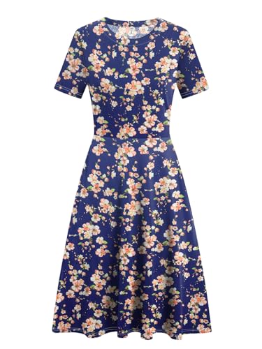 Image of Women's 2026 Fit and Flare Dress Summer Casual Elegant Vintage Floral Printed Work Party A-line Dress with Pockets 162