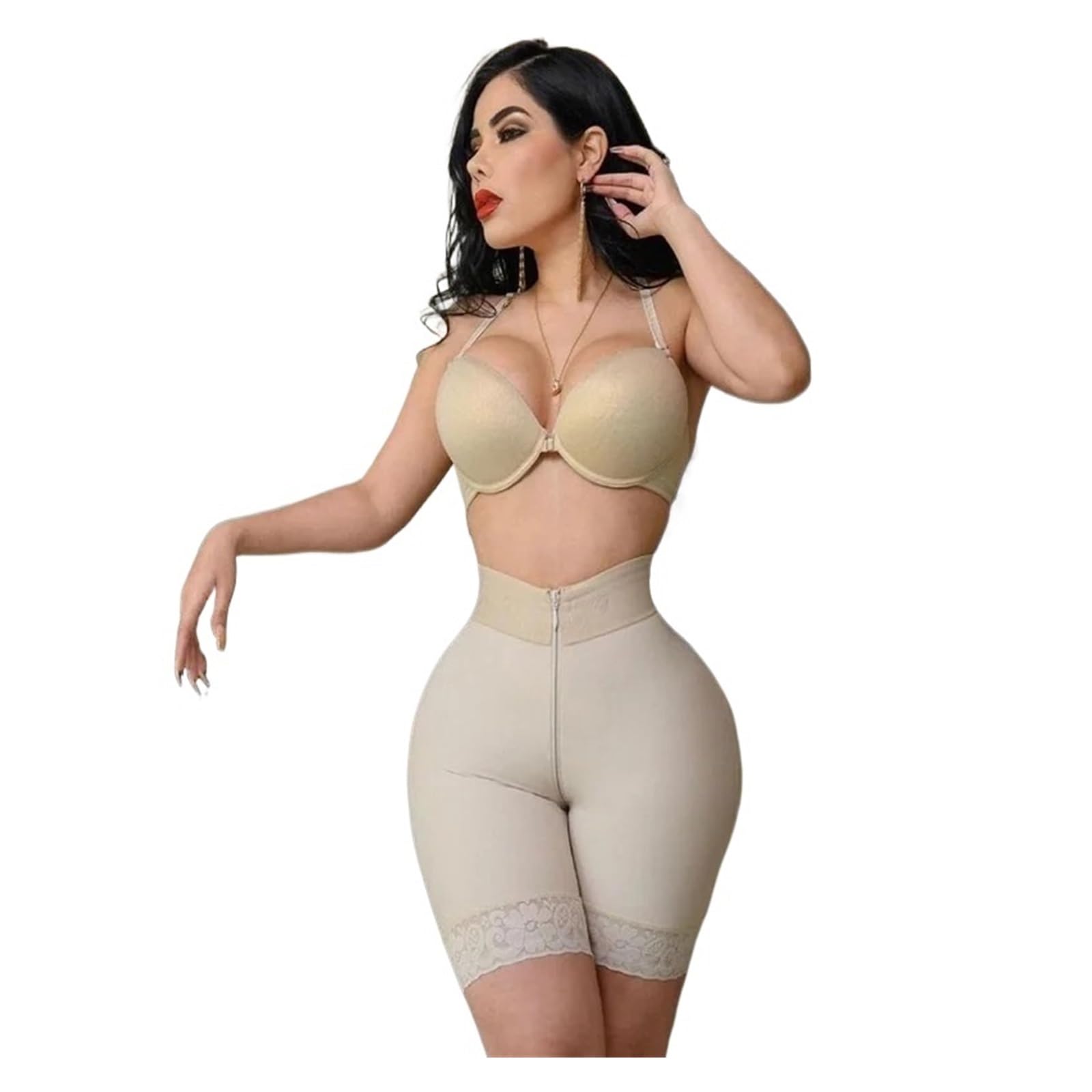 Fajas Reductoras Mujer Pantalones cortos levantadores de glúteos con cremallera de alta compresión, cintura alta, Realzador de cadera sin costuras, ropa interior adelgazante de realce(Beige,XXXL)