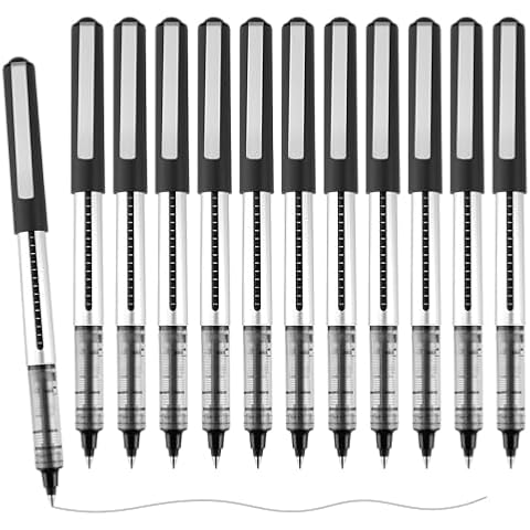 12Pcs Rollerball Pens Black Gel Pens 0.5mm Extra Fine Point Quick-Drying Ballpoint Pen Cover