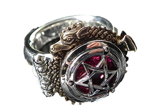 ブランド＜DaDa silver works＞ウロボロス ロクボウセイリング スネークリング メンズリング 蛇リング オリジナルリング 合成ルビー サイズ15～22号(0.5号きざみ) ハンドメイド 日本製 (17.5)