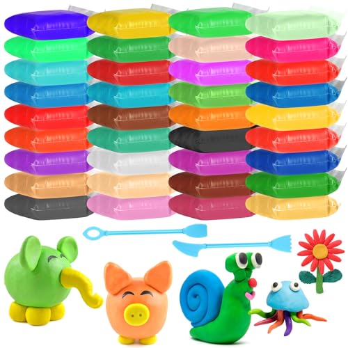 Atliberswo 36 colores de arcilla para modelar secado al aire, arcilla seca al aire, juego con 2 herramientas de modelado, arcilla de secado al aire para niños a partir de 3-12 años